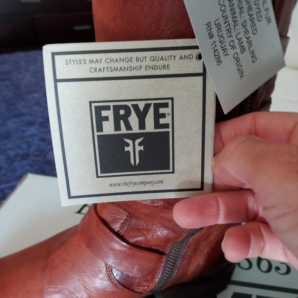 NIB Frye Valerie tall belted boots, cognac, fully fur lined!  8.5 (more like 8) - Picture 7 of 13